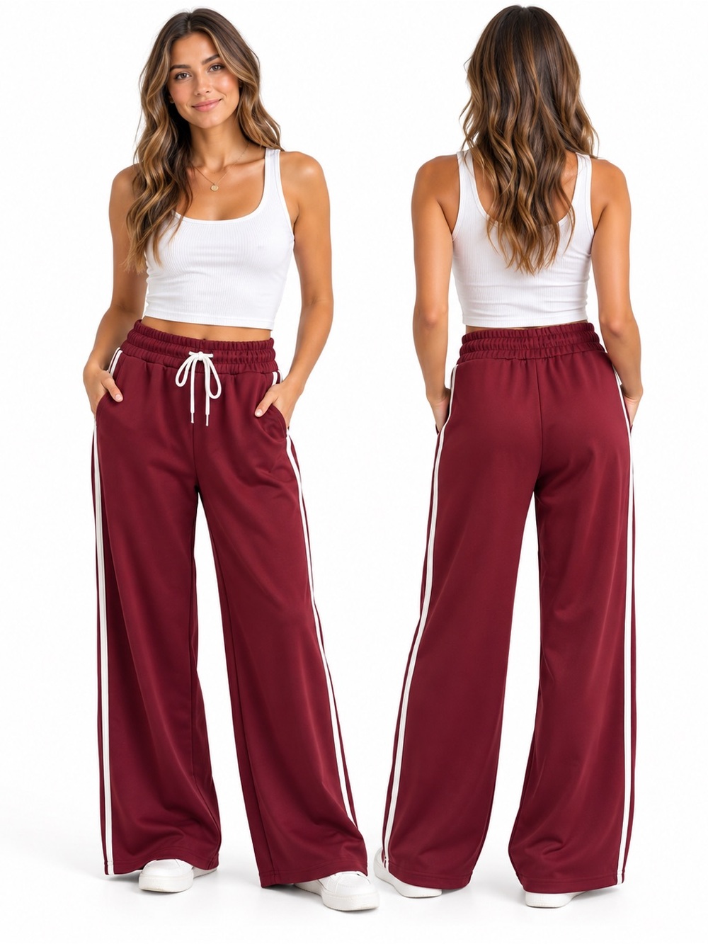 B.Young Wide Leg Track Pants in Burgundy Size XS NWT